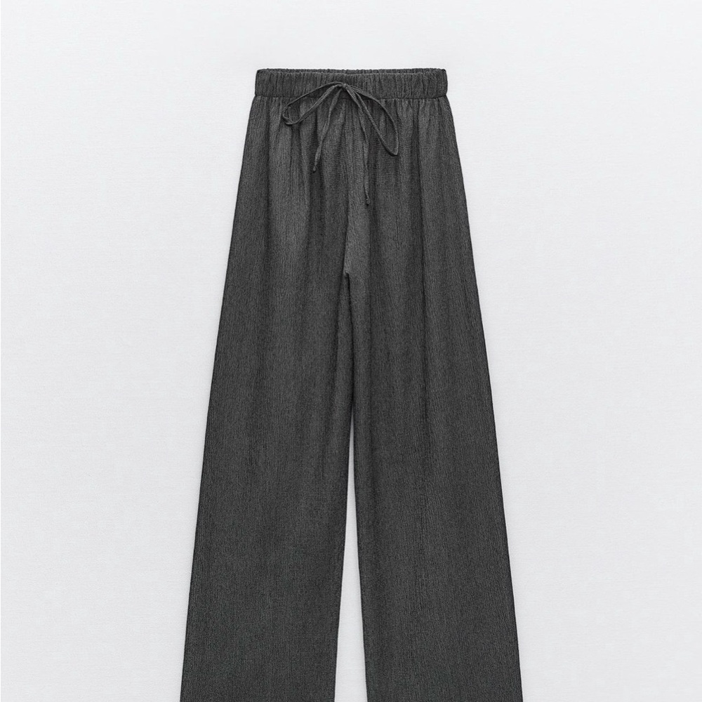 Wide Leg Drawstring Pants - Charcoal Gray
